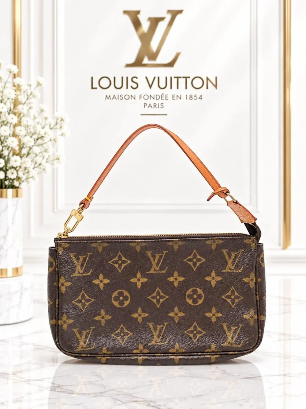 Authentic Louis Vuitton Pochette Accessoires Monogram Canvas Shoulder Bag